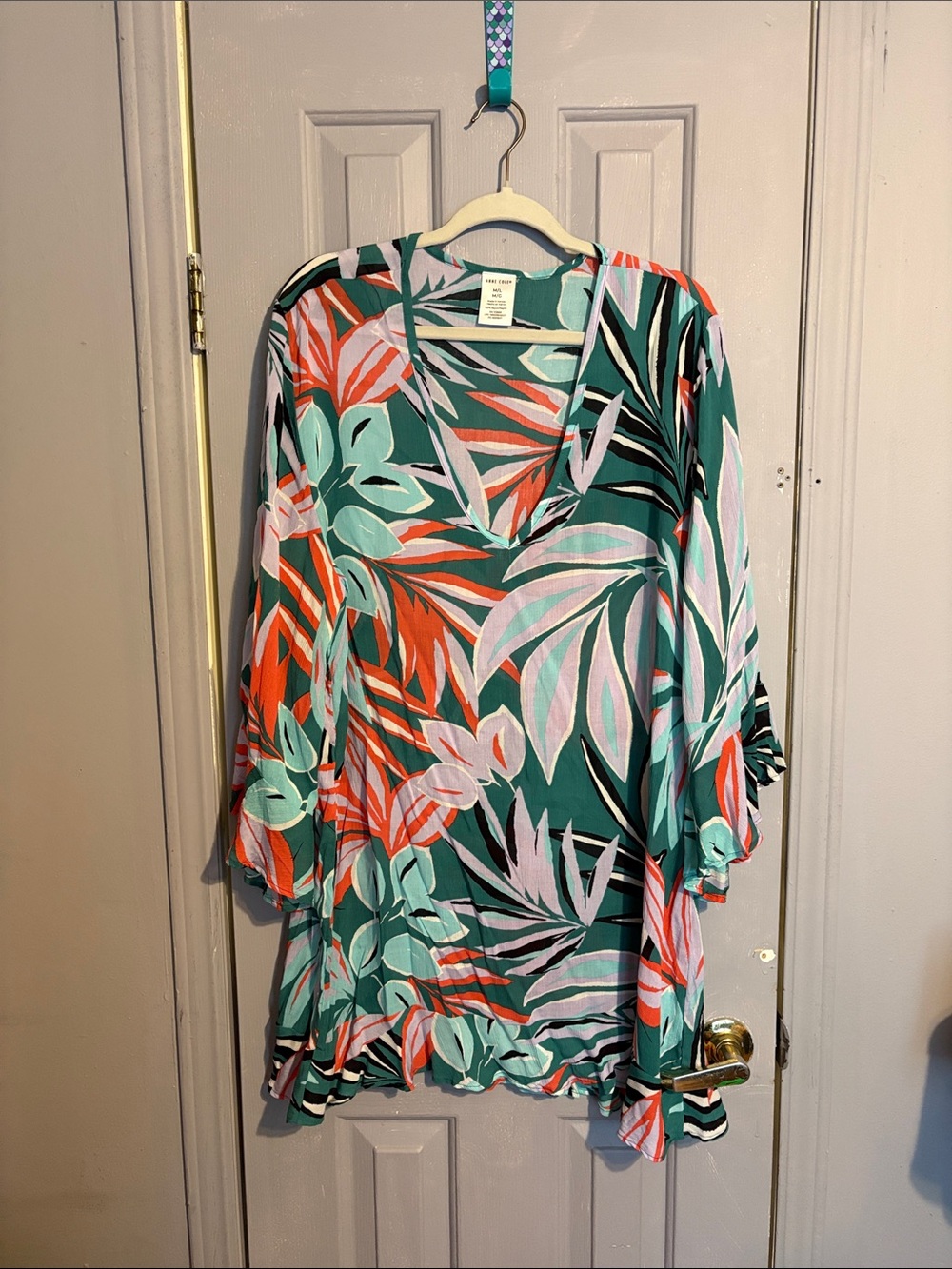 Anne Cole Tropical Leaf Swim Cover-Up in Green, Coral, Mint and Black